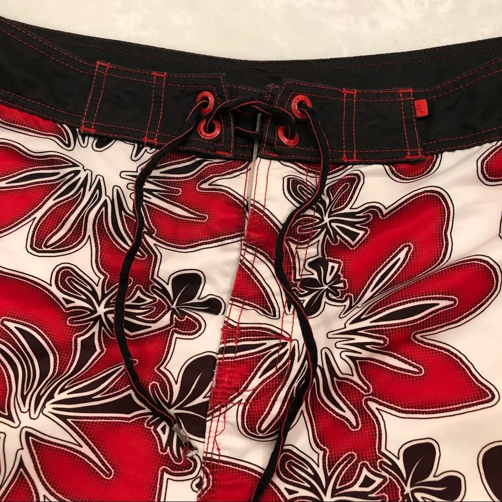 Rusty Surf Red & White Aloha Hawaiian Floral Board Shorts Swim Trunks Men’s 38